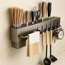 Ver imagem 2 de Suporte Organizador Cozinha Parede Aço Inox 6 Ganchos Porta Facas Utensílios Cinza