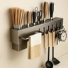 Suporte Organizador Cozinha Parede Aço Inox 6 Ganchos Porta Facas Utensílios Cinza - 2