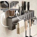 Ver imagem 3 de Suporte Organizador Cozinha Parede Aço Inox 6 Ganchos Porta Facas Utensílios Cinza
