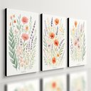 Ver imagem 1 de Kit 3 Quadro Decorativo Sala Flores Floral Branco Aquarela Qualidade Premium Luxo 28x20cm