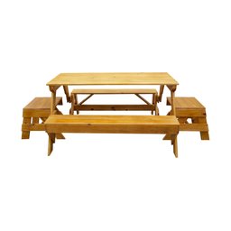 Banco que Vira Mesa 2m Pinus Natural com Banquetas e Verniz Incolor - 2 Banco que Vira Mesa 2m Pinus Natural com Banquetas e Verniz Incolor - 2