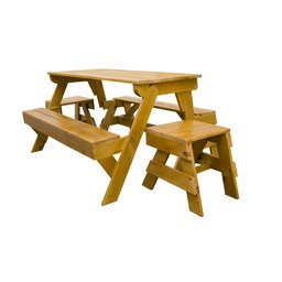 Banco que Vira Mesa 2m Pinus Natural com Banquetas e Verniz Incolor - 1 Banco que Vira Mesa 2m Pinus Natural com Banquetas e Verniz Incolor - 1