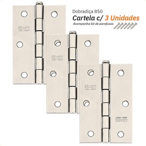 Kit 3 Dobradiças Silvana 850 até 35kg - 4" Niquelado