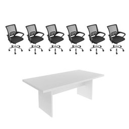 Kit 7 Peças com Uma Mesa de Reunião e 6 Cadeiras de Escritório Tela Mesh Espresso Móveis - 2
