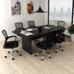 Kit 7 Peças com Uma Mesa de Reunião e 6 Cadeiras de Escritório Tela Mesh Espresso Móveis - 1