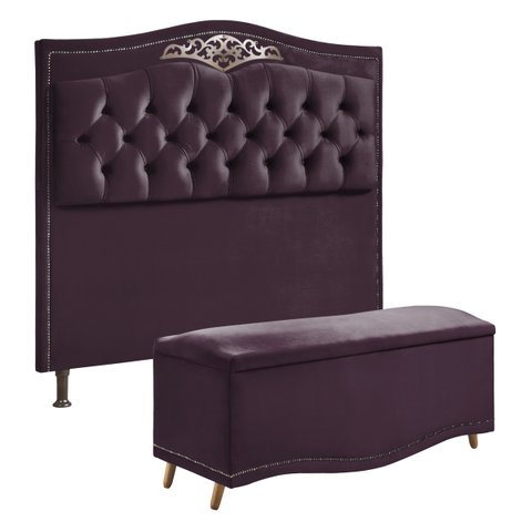 Conjunto Cabeceira e Calçadeira Holanda 195 Cm Luxor Roxo Speciale Home