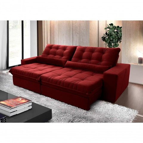 Sofá Retrátil Reclinável Zurique 2,10m Suede Velut Vermelho Molas no Assento - King House