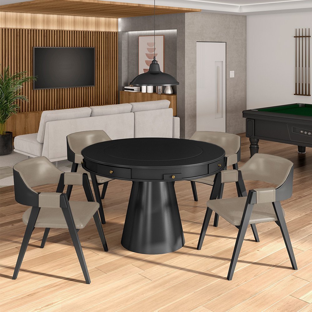 Conjunto Mesa de Jogos Carteado Bellagio Tampo Reversível e 4 Cadeiras Madeira Poker Base Cone Pu Nu - 8