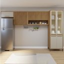 Ver imagem 1 de Cozinha Completa Modulada Torino com Paneleiro Vidro Reflecta e 3 Armários Aéreos Bege/Cinamomo/Off White