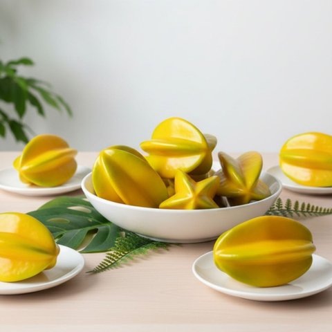 18 Frutas Artificiais Carambola Realistas para Decoração de Festas Tropical e Exposição Gastronômica