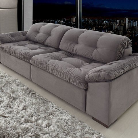 Sofá Retrátil e Reclinável 2 Lugares Veludo Cinza Pérola 220cm