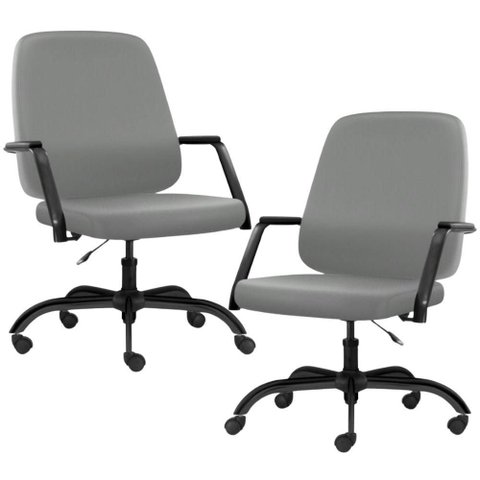 Kit 02 Cadeiras Executiva Diretor Base Giratória Hub F02 Sintético Cinza - Lyam Decor