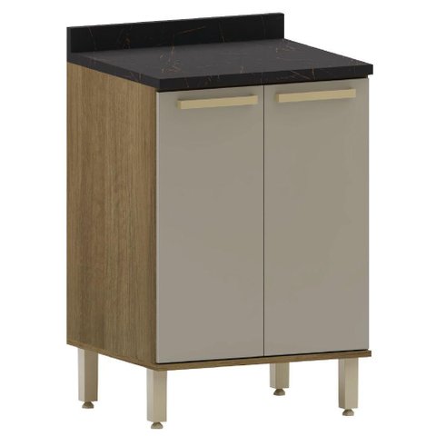 Balcão de Cozinha Duplo com Tampo 2 Portas 0,60m Madeirado/mocca Isis Luciane Mocca Laca
