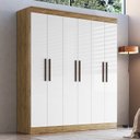 Ver imagem 1 de Guarda-Roupa New Xangai 6 Portas 2 Gavetas Internas Bege/Off White/Nogueira