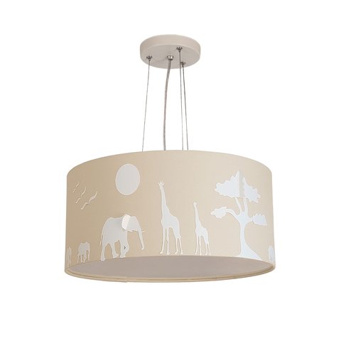 Lustre Pendente Safari Savana Cúpula Tecido 30x15cm 2 em 1: Cru