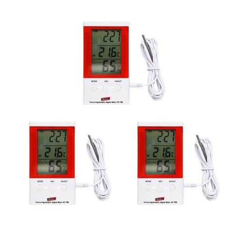 Kit 3 Termo Higrômetro Digital Mesa Parede Imã Sensor Interno Externo Ht-750 Portátil Com Certificad