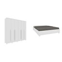 Ver imagem 1 de Conjunto Guarda Roupa Casal 6 Portas 8 Gavetas Puxador MDF com Pés Portugal e Cama Casal Monaco Branco/Neve