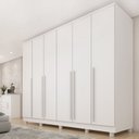 Ver imagem 2 de Conjunto Guarda Roupa Casal 6 Portas 8 Gavetas Puxador MDF com Pés Portugal e Cama Casal Monaco Branco/Neve