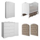 Ver imagem 2 de Quarto de Bebê 3 Peças com Berço Capitonê Cômoda 4 Gavetas e Guarda Roup. 4 Pts 4 Gavetas Aquarella Branco