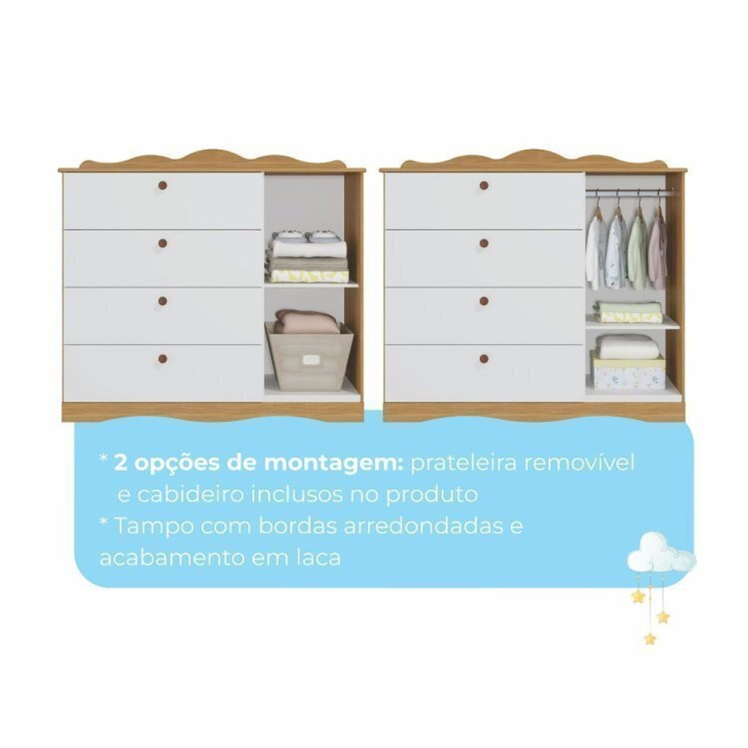 Quarto de Bebê 3 Peças com Berço Capitonê Cômoda 4 Gavetas e Guarda-roupa 4 Pts 4 Gavetas Aquarella - 15