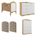 Ver imagem 2 de Quarto de Bebê 3 Peças com Berço Capitonê Cômoda 4 Gavetas e Guarda-Roupa 4 Pts 4 Gavetas Aquarella Bege/Nature/Branco