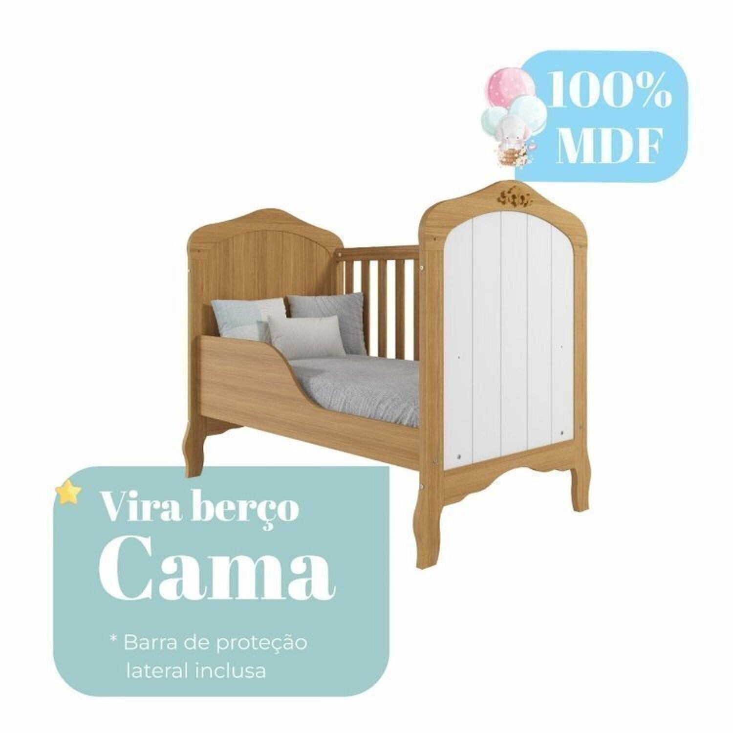 Quarto de Bebê 3 Peças com Berço Capitonê Cômoda 4 Gavetas e Guarda-roupa 4 Pts 4 Gavetas Aquarella - 6