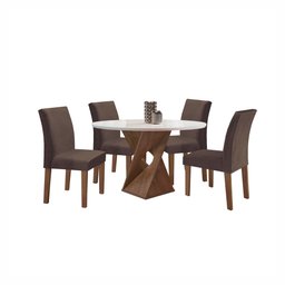 Conjunto Mesa Barcelona 100cmx100cm 4 Cadeiras Espanha Tampo Slim Plus Redondo Vidro Yescasa - 14