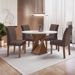 Conjunto Mesa Barcelona 100cmx100cm 4 Cadeiras Espanha Tampo Slim Plus Redondo Vidro Yescasa - 1