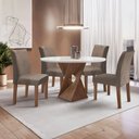 Ver imagem 1 de Conjunto Sala de Jantar Mesa Redonda 4 Cadeiras Vidro Barcelona Yescasa Chocolate/Off White/Veludo Bege