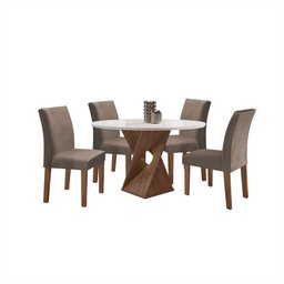 Conjunto Mesa Barcelona 100cmx100cm 4 Cadeiras Espanha Tampo Slim Plus Redondo Vidro Yescasa - 14
