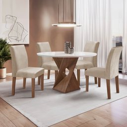 Conjunto Mesa Barcelona 100cmx100cm 4 Cadeiras Espanha Tampo Slim Plus Redondo Vidro Yescasa - 1