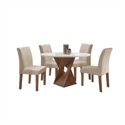 Conjunto Mesa Barcelona 100cmx100cm 4 Cadeiras Espanha Tampo Slim Plus Redondo Vidro Yescasa - 14