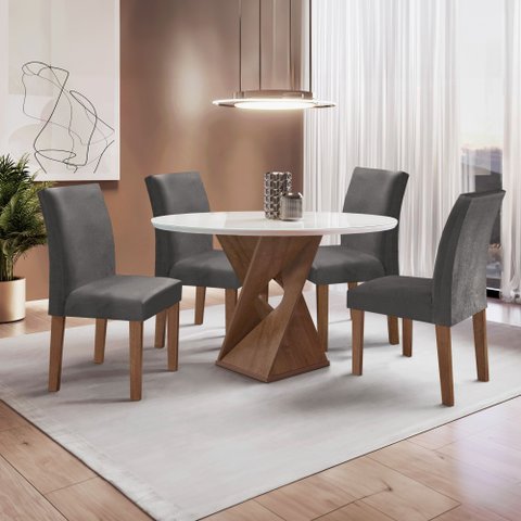 Conjunto Mesa Barcelona 100cm com 4 Cadeiras Espanha Tampo Slim Plus Redondo Vidro Yescasa