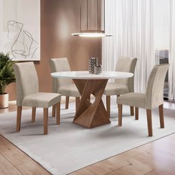 Conjunto Mesa Barcelona 100cmx100cm 4 Cadeiras Espanha Tampo Slim Plus Redondo Vidro Yescasa - 1