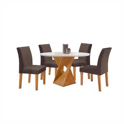 Conjunto Mesa Barcelona 100cmx100cm 4 Cadeiras Espanha Tampo Slim Plus Redondo Vidro Yescasa - 14