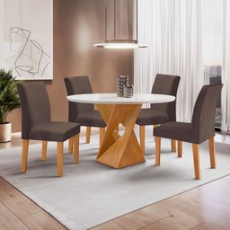 Conjunto Mesa Barcelona 100cmx100cm 4 Cadeiras Espanha Tampo Slim Plus Redondo Vidro Yescasa - 1