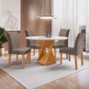 Ver imagem 1 de Conjunto Sala de Jantar Mesa Redonda 4 Cadeiras Vidro Barcelona Yescasa Cinamomo/Off White/Veludo Bege