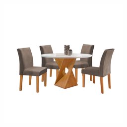 Conjunto Mesa Barcelona 100cmx100cm 4 Cadeiras Espanha Tampo Slim Plus Redondo Vidro Yescasa - 14