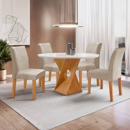 Conjunto Mesa Barcelona 100cmx100cm 4 Cadeiras Espanha Tampo Slim Plus Redondo Vidro Yescasa - 1