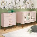 Ver imagem 2 de Jogo de Quarto Infantil Isis Cômoda 4 Gavetas e Berço Rosa - Reller Móveis