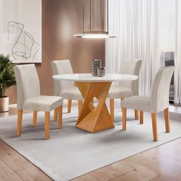 Conjunto Mesa Barcelona 100cmx100cm 4 Cadeiras Espanha Tampo Slim Plus Redondo Vidro Yescasa - 1