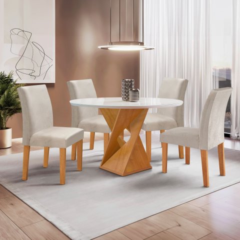 Conjunto Mesa Barcelona 100cm com 4 Cadeiras Espanha Tampo Slim Plus Redondo Vidro Yescasa