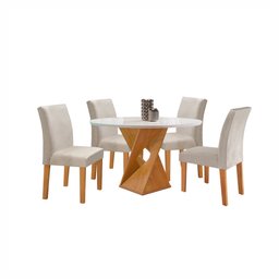 Conjunto Mesa Barcelona 100cmx100cm 4 Cadeiras Espanha Tampo Slim Plus Redondo Vidro Yescasa - 14