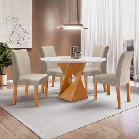 Conjunto Mesa Barcelona 100cm com 4 Cadeiras Espanha Tampo Slim Plus Redondo Vidro Yescasa