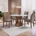 Ver imagem 1 de Conjunto Sala de Jantar Mesa Redonda 4 Cadeiras MDF Barcelona Yescasa Chocolate/Off White/Veludo Bege
