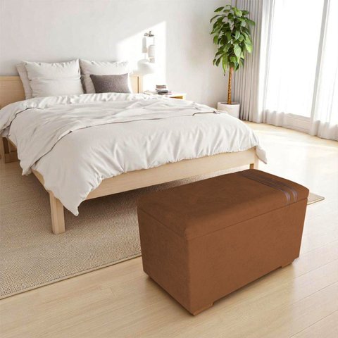 Recamier Puff Baú Organizador no Boucle com Cinto Caramelo:terracota