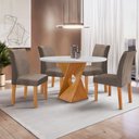 Ver imagem 1 de Conjunto Sala de Jantar Mesa Redonda 4 Cadeiras Tampo de MDF Barcelona Yescasa Cinamomo/Off White/Bege