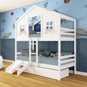 Ver imagem 1 de Beliche Casinha Dos Sonhos com 02 Gavetas Kit Escada/ Escorregador Madeira Maciça Branco