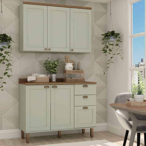 Cozinha Compacta 2PÇS 5 Pts 3 Gav Iluminata Verde Mint/Ebano