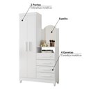 Ver imagem 3 de Guarda-Roupa Cômoda 4 Gavetas 2 Portas Capri - Branco